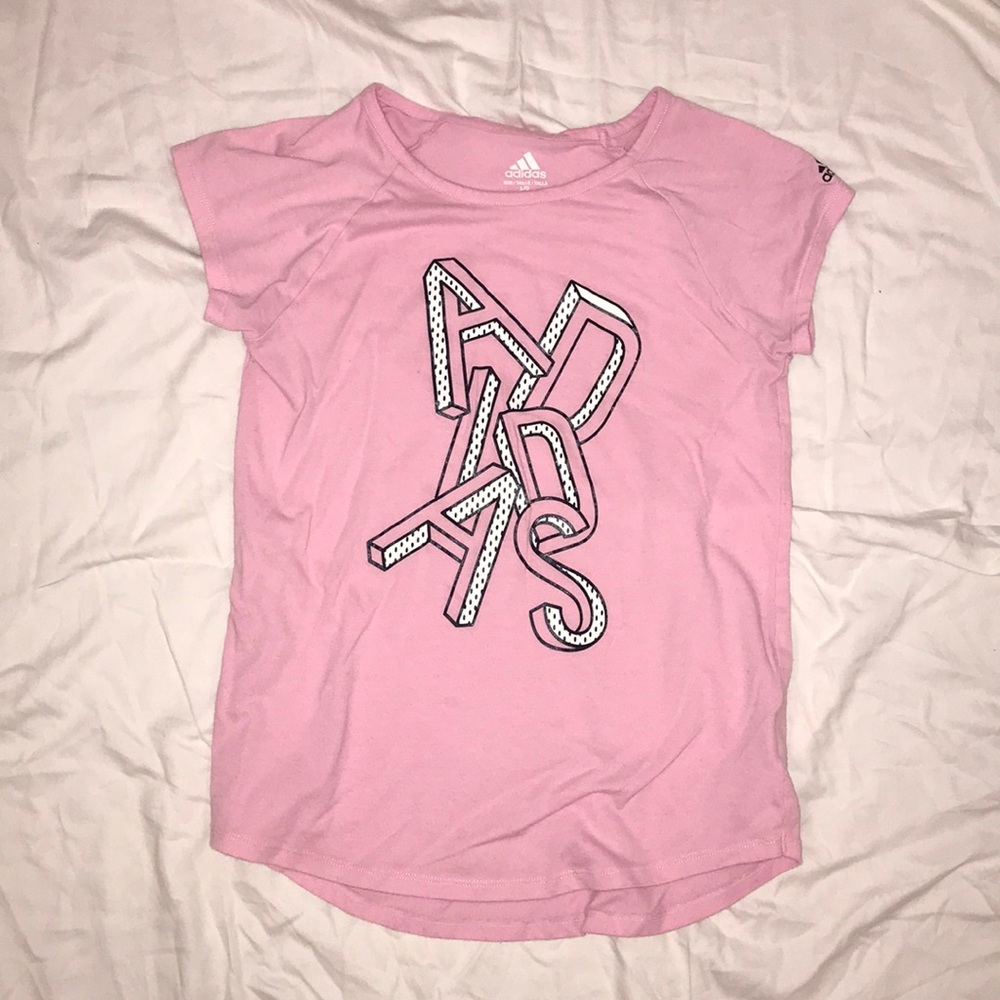 Adidas Girl’s Sz L 14 Short Sleeve Pink Tee